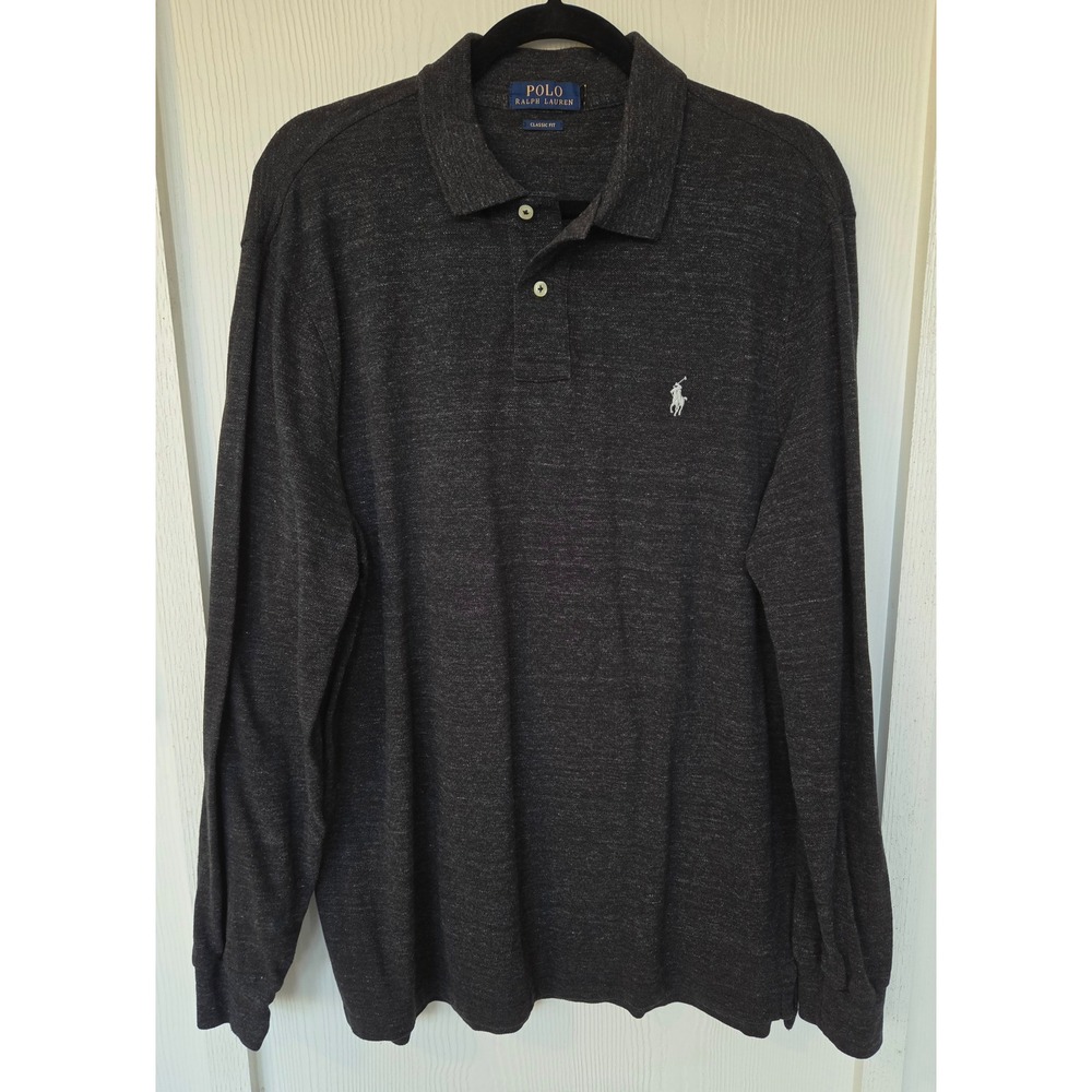 Polo Ralph Lauren Mens Long Sleeve Polo Shirt XL Gray Heather Preppy Old Money